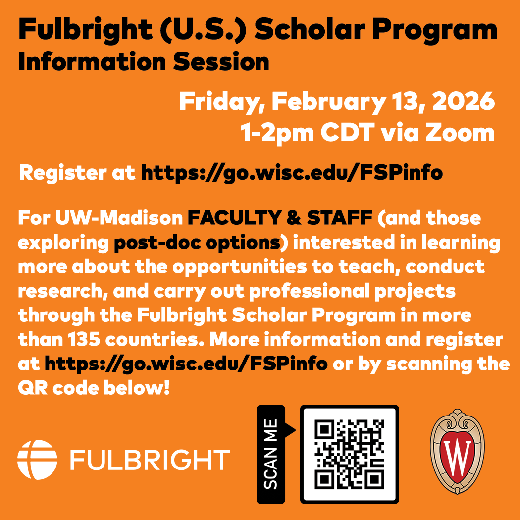 Image noting Fulbright US Scholar Program information session at UW-Madison